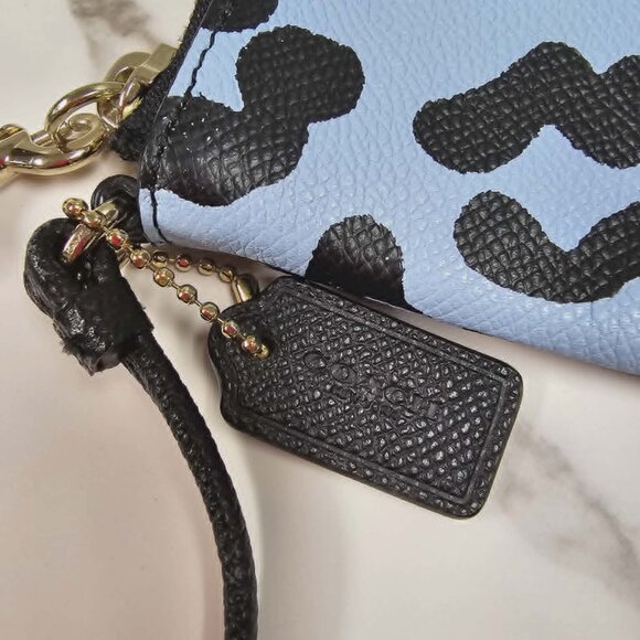 Coach Blue and Black Leopard Pebbled Leather Zip Around Wristlet - Custom Design - Picture 4 of 7